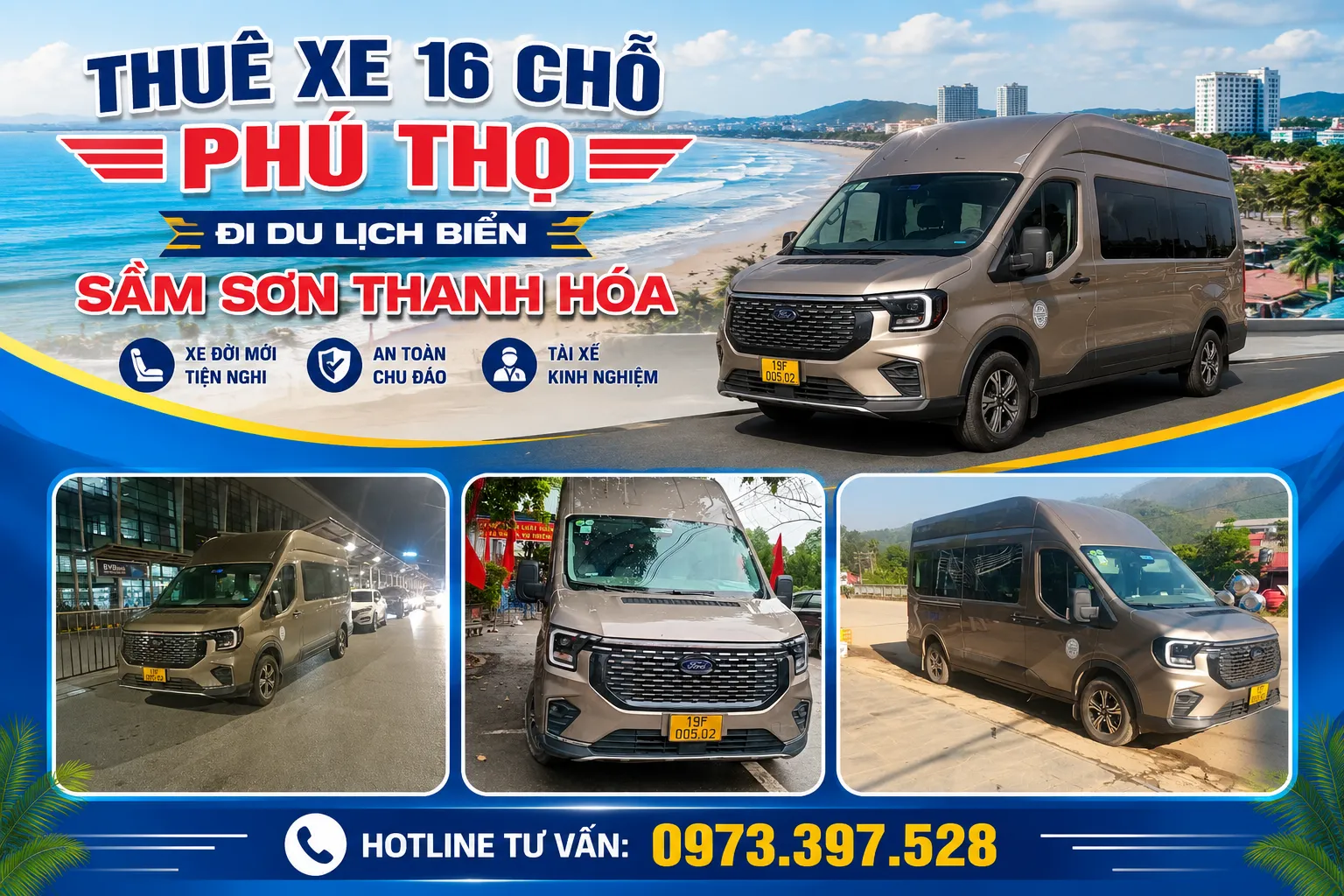 Thuê xe 16 chỗ Phú Thọ đi Sầm Sơn Thanh Hóa Thuê xe 16 chỗ Phú Thọ đi Sầm Sơn Thanh Hóa