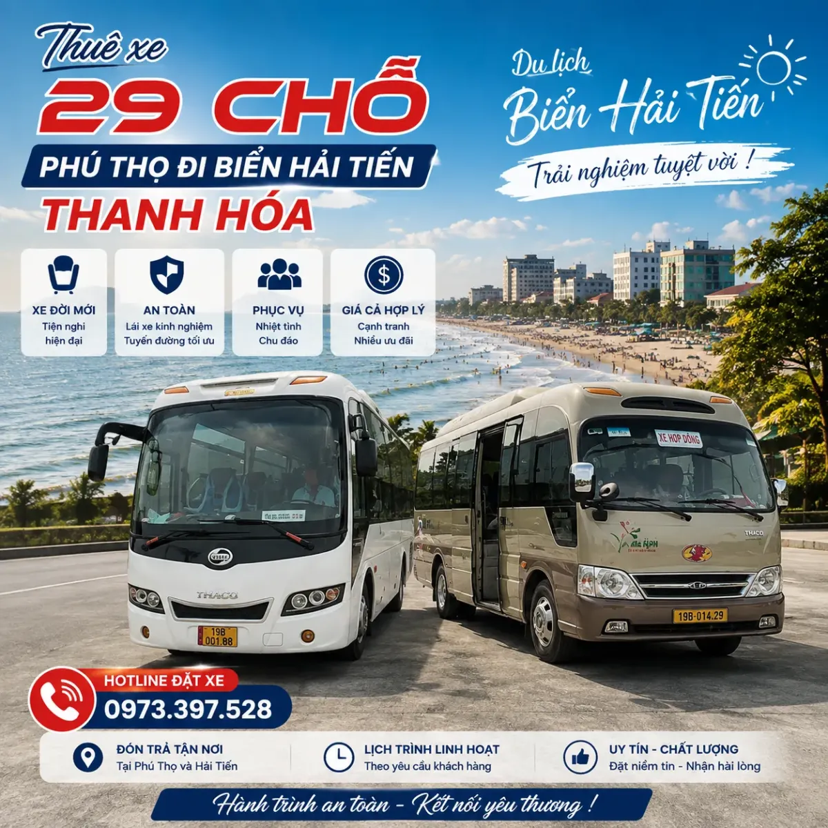 Thuê xe 29 chỗ Phú Thọ đi du lịch biển Hải Tiến Thanh Hóa