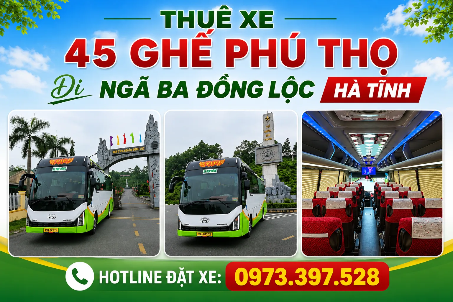 Thuê xe du lịch 45 chỗ Phú Thọ đi ngã ba Đồng Lộc Hà Tĩnh