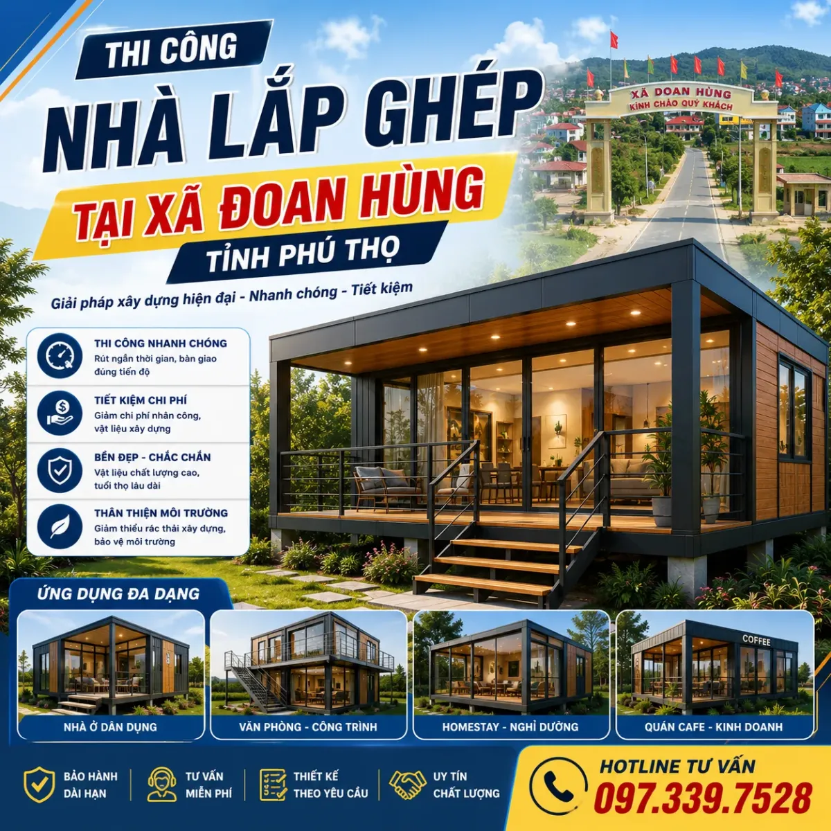 Thi công nhà lắp ghép tại xã Đoan Hùng tỉnh Phú Thọ