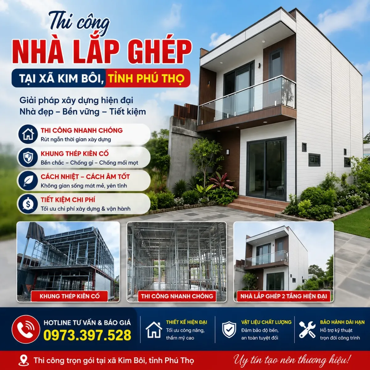 Thi công nhà lắp ghép tại xã Kim Bôi tỉnh Phú Thọ Thi công nhà lắp ghép tại xã Kim Bôi tỉnh Phú Thọ